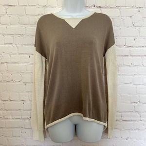 Mel & Lisa Brown & Cream 75% Silk Blend Pullover High Low Sweater - Size Small